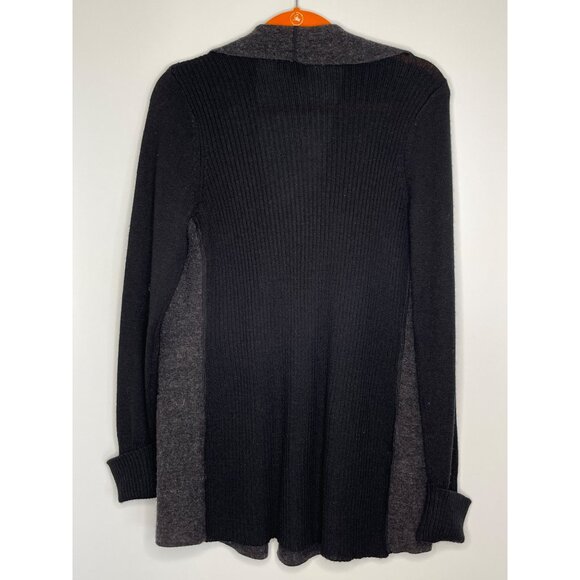 Tahari Black Gray Color Block Open Front Cardigan Wool Collared Size Large - Picture 8 of 9